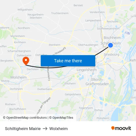 Schiltigheim Mairie to Wolxheim map