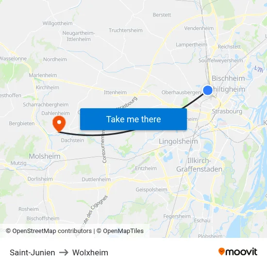 Saint-Junien to Wolxheim map
