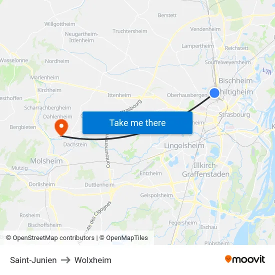 Saint-Junien to Wolxheim map