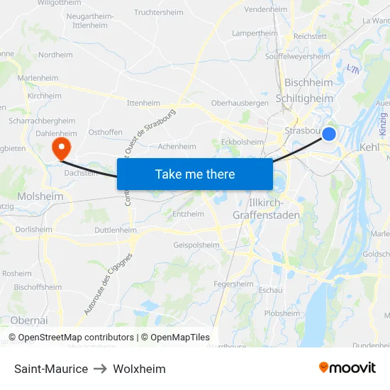 Saint-Maurice to Wolxheim map