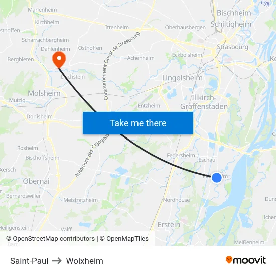 Saint-Paul to Wolxheim map