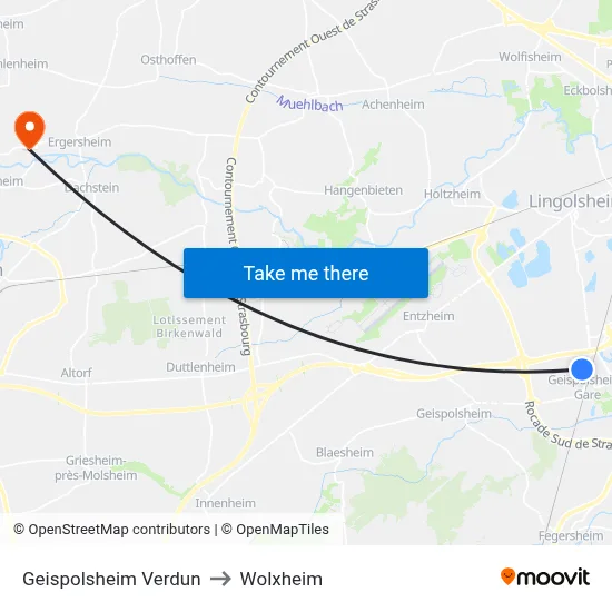 Geispolsheim Verdun to Wolxheim map