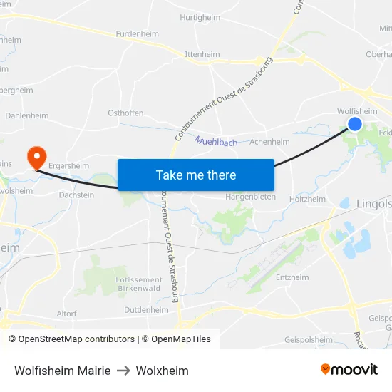 Wolfisheim Mairie to Wolxheim map
