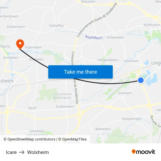 Icare to Wolxheim map