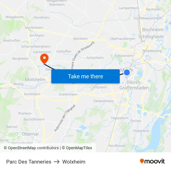 Parc Des Tanneries to Wolxheim map