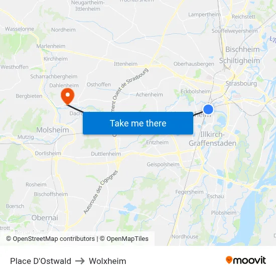 Place D'Ostwald to Wolxheim map