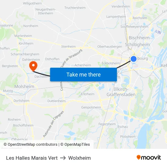 Les Halles Marais Vert to Wolxheim map