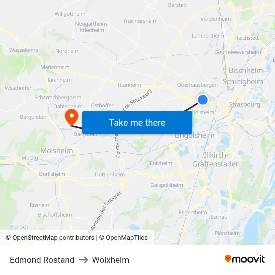 Edmond Rostand to Wolxheim map