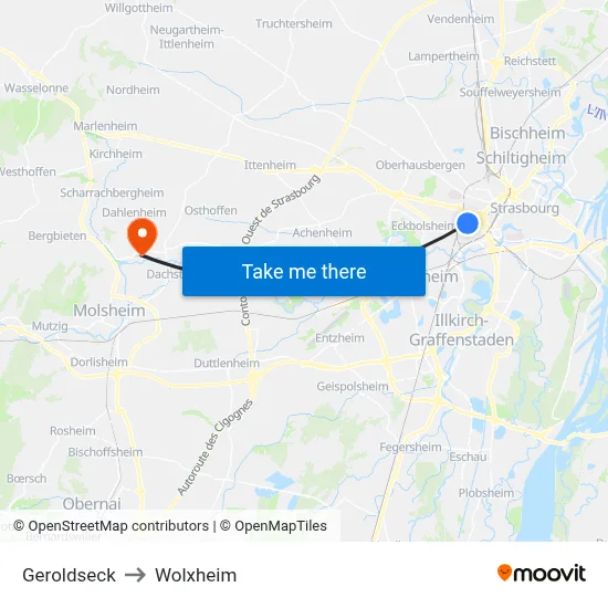Geroldseck to Wolxheim map