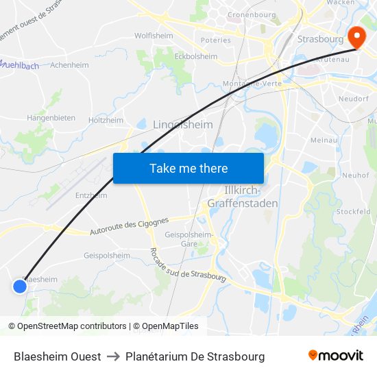 Blaesheim Ouest to Planétarium De Strasbourg map