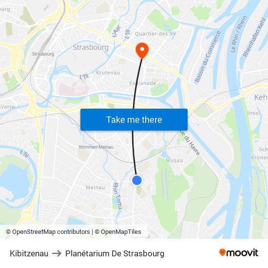 Kibitzenau to Planétarium De Strasbourg map