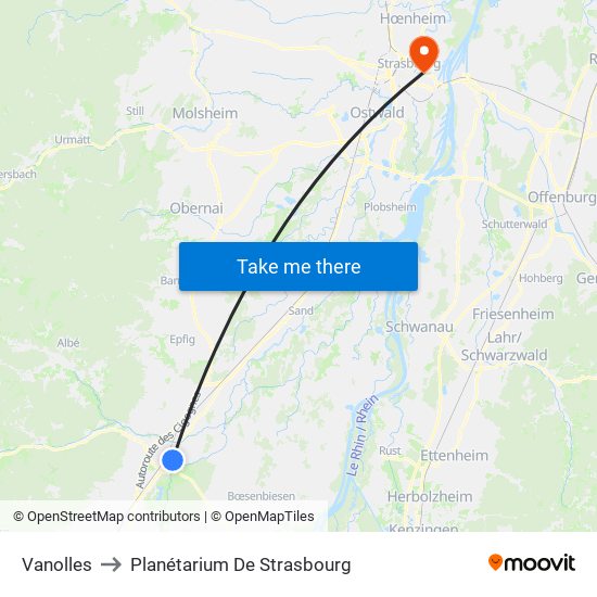 Vanolles to Planétarium De Strasbourg map