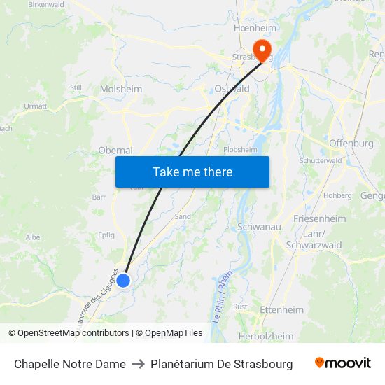 Chapelle Notre Dame to Planétarium De Strasbourg map