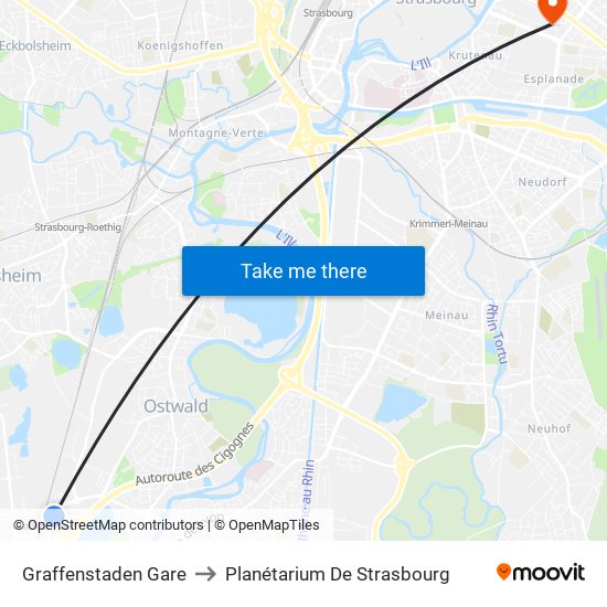 Graffenstaden Gare to Planétarium De Strasbourg map