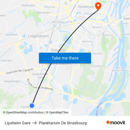 Lipsheim Gare to Planétarium De Strasbourg map