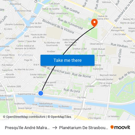 Presqu'Ile André Malraux to Planétarium De Strasbourg map