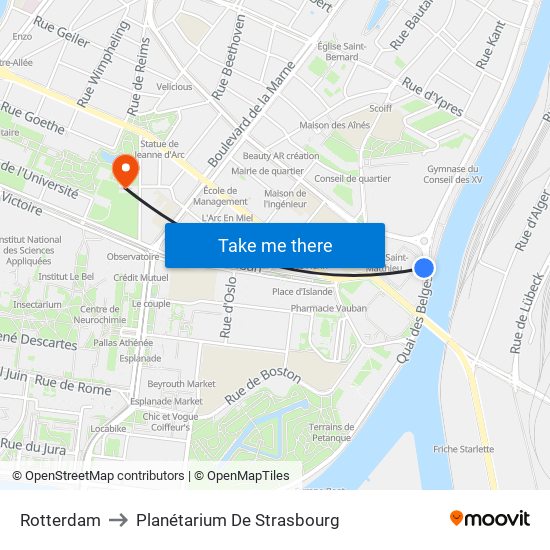 Rotterdam to Planétarium De Strasbourg map