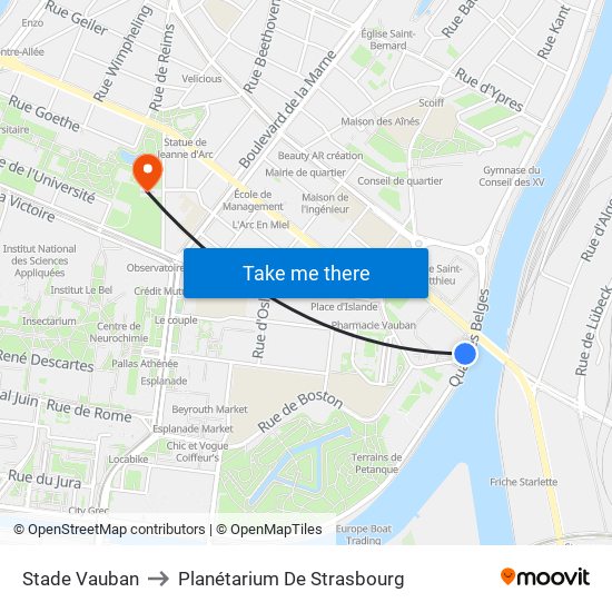 Stade Vauban to Planétarium De Strasbourg map