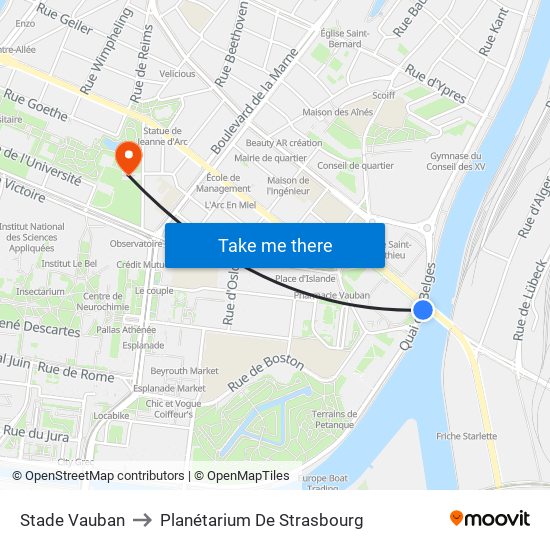 Stade Vauban to Planétarium De Strasbourg map