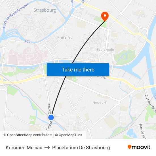 Krimmeri Meinau to Planétarium De Strasbourg map