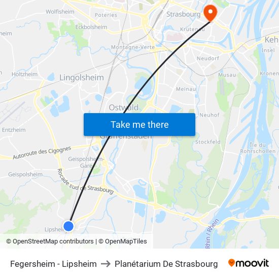 Fegersheim - Lipsheim to Planétarium De Strasbourg map