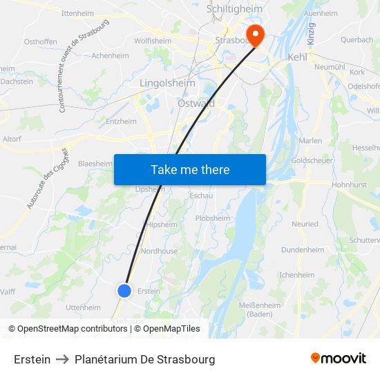 Erstein to Planétarium De Strasbourg map