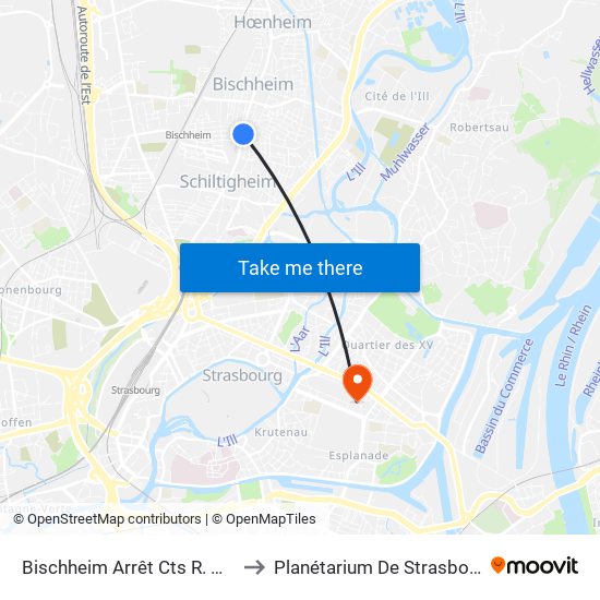 Bischheim Arrêt Cts R. Gare to Planétarium De Strasbourg map