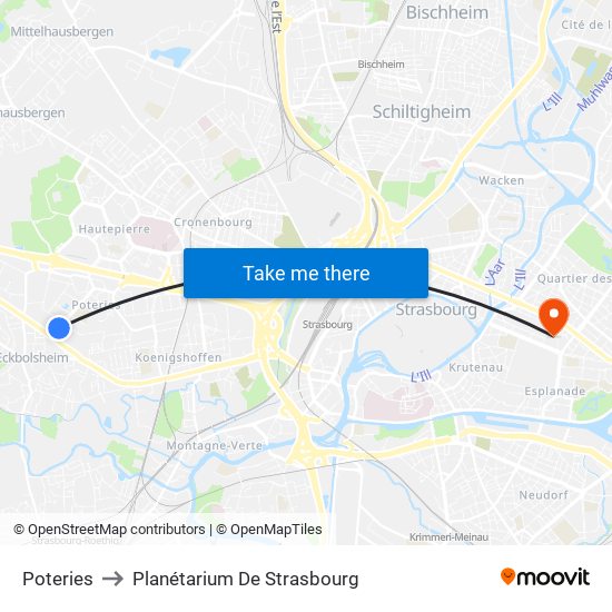 Poteries to Planétarium De Strasbourg map