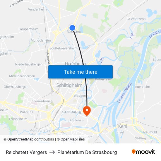 Reichstett Vergers to Planétarium De Strasbourg map