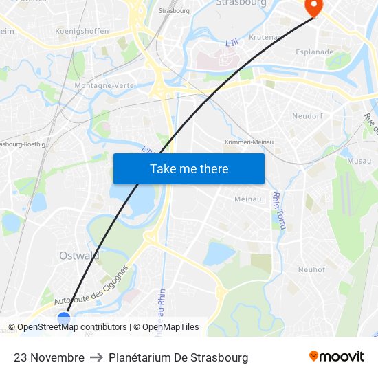 23 Novembre to Planétarium De Strasbourg map