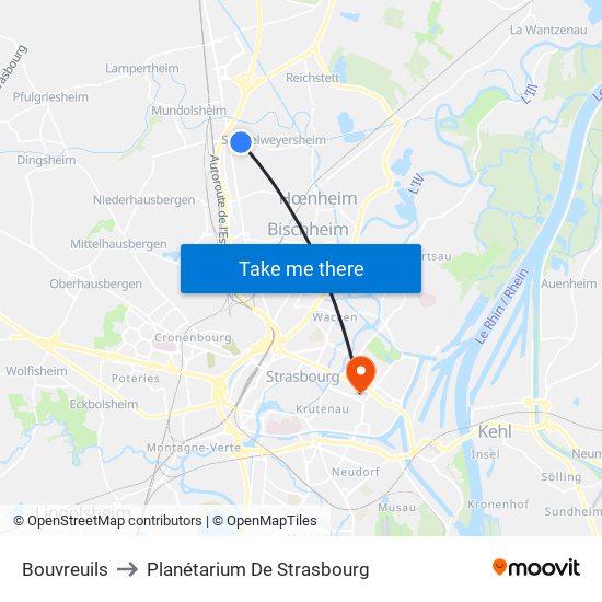 Bouvreuils to Planétarium De Strasbourg map