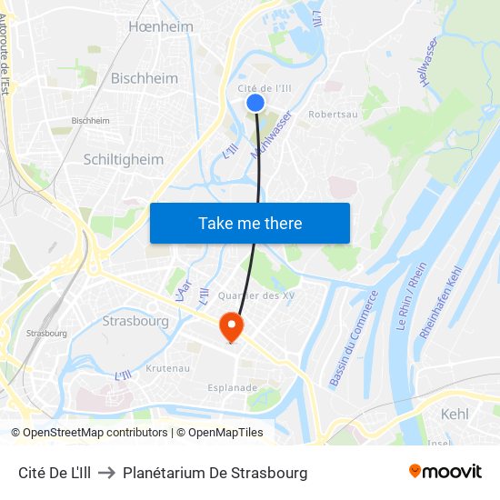 Cité De L'Ill to Planétarium De Strasbourg map