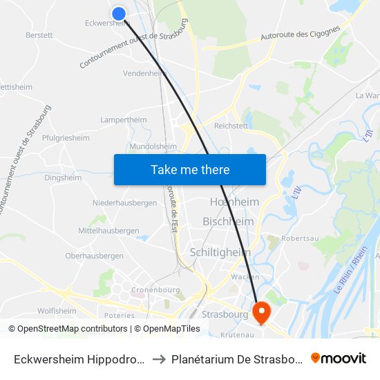 Eckwersheim Hippodrome to Planétarium De Strasbourg map