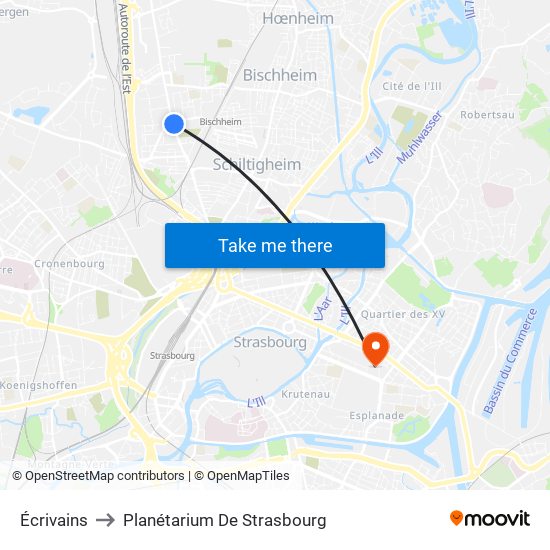 Écrivains to Planétarium De Strasbourg map