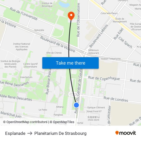 Esplanade to Planétarium De Strasbourg map