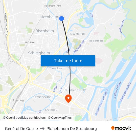 Général De Gaulle to Planétarium De Strasbourg map