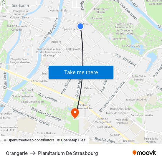 Orangerie to Planétarium De Strasbourg map