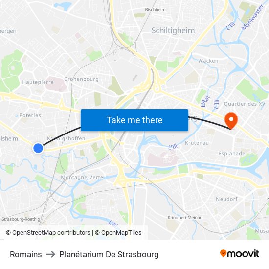 Romains to Planétarium De Strasbourg map