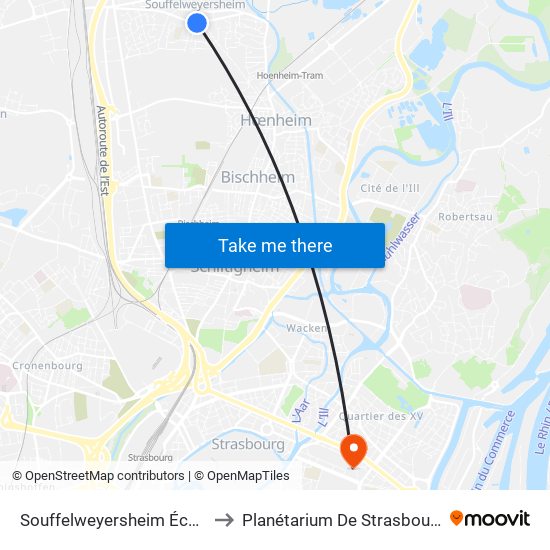 Souffelweyersheim École to Planétarium De Strasbourg map