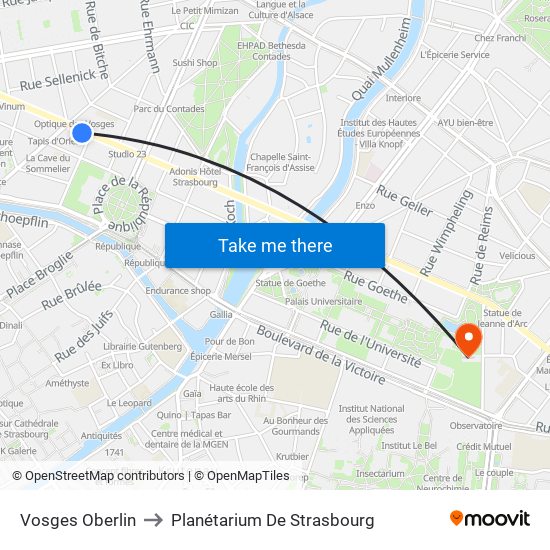 Vosges Oberlin to Planétarium De Strasbourg map