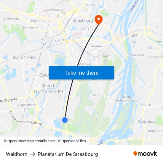 Waldhorn to Planétarium De Strasbourg map