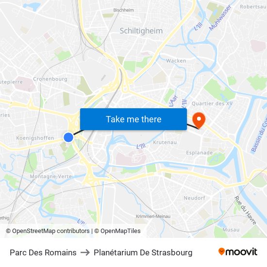 Parc Des Romains to Planétarium De Strasbourg map