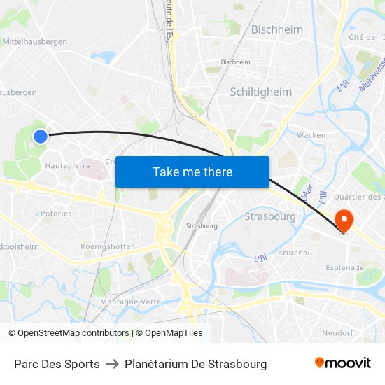 Parc Des Sports to Planétarium De Strasbourg map