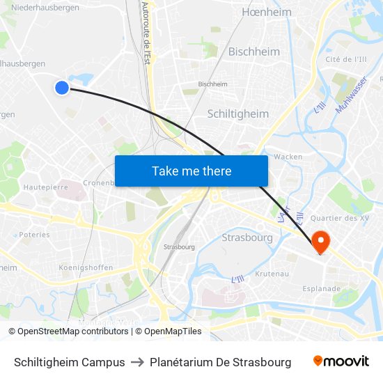 Schiltigheim Campus to Planétarium De Strasbourg map