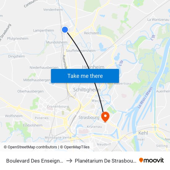 Boulevard Des Enseignes to Planétarium De Strasbourg map