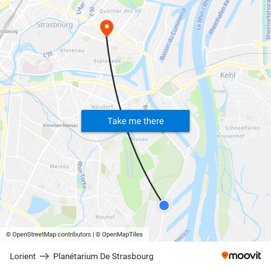 Lorient to Planétarium De Strasbourg map