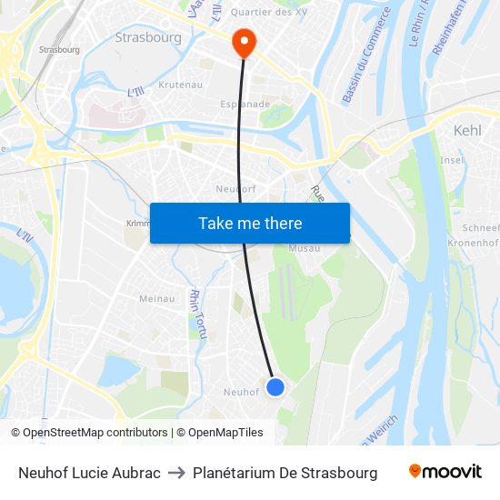 Neuhof Lucie Aubrac to Planétarium De Strasbourg map