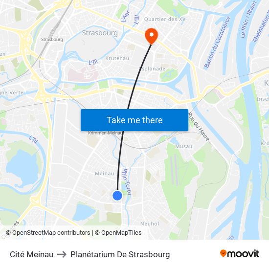 Cité Meinau to Planétarium De Strasbourg map