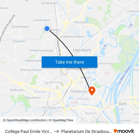 Collège Paul Emile Victor to Planétarium De Strasbourg map
