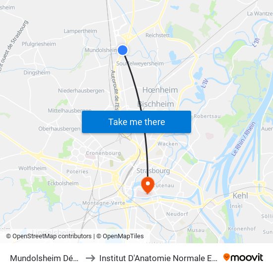 Mundolsheim Découvertes to Institut D'Anatomie Normale Et Pathologique map